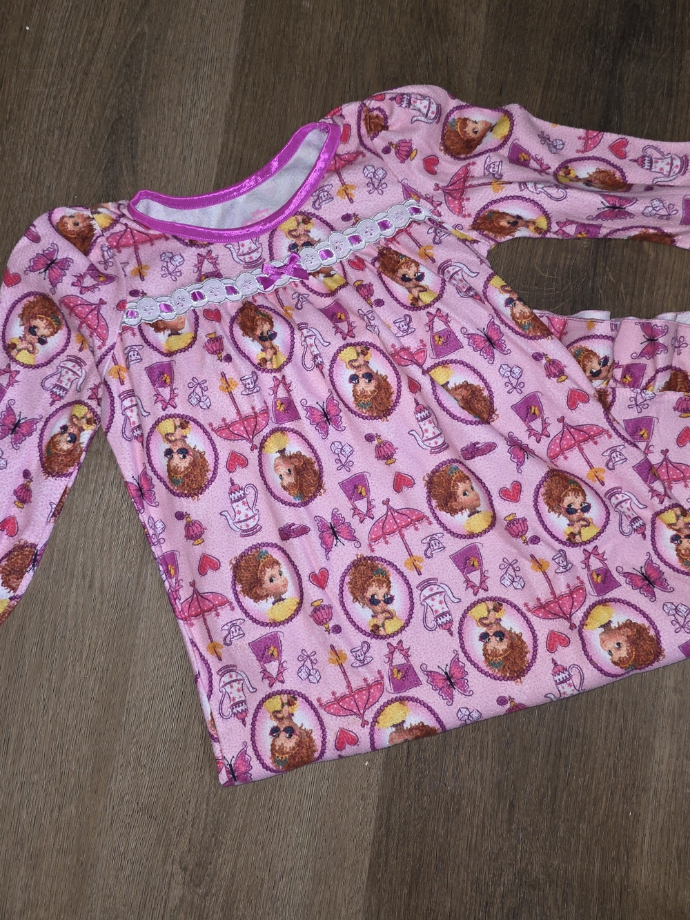 Disney Pink Character Print Long-Sleeve Nightgown with Lace Trim
